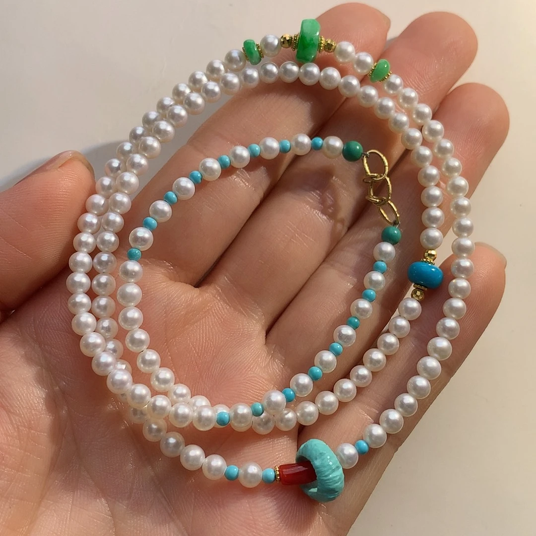 手链淡水珍珠18K金镶嵌珍珠多圈