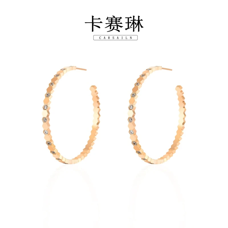 卡赛琳carsailn/ 镀K金 925银针 轻奢气质百搭ins蜂巢大耳圈 2693
