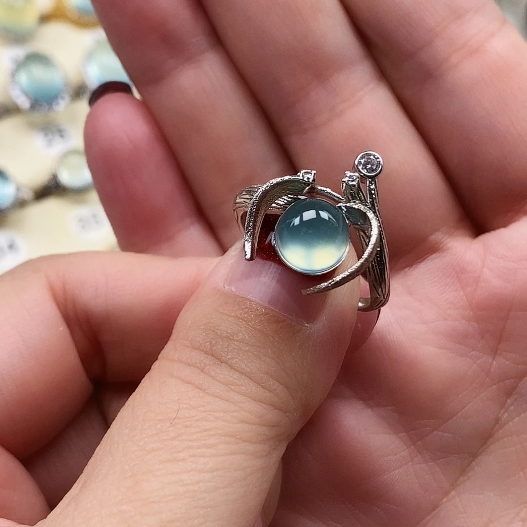 明***初蛇纹石玉银S925镶嵌戒指