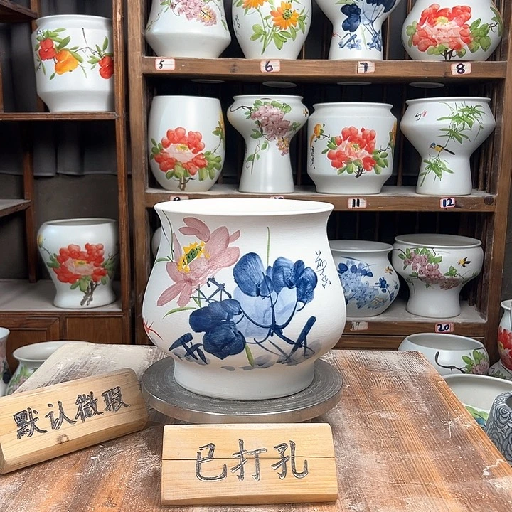 摆件高20口20青花荷花新款新款陶瓷