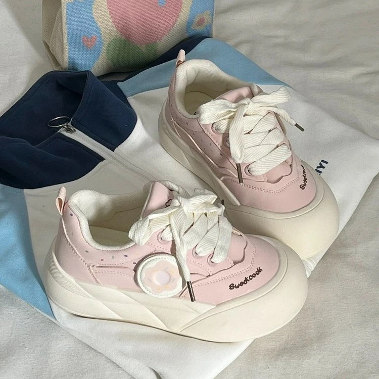 韩系少女秋冬厚底小众板鞋女2025新款高版粉色学生百搭运动休闲鞋