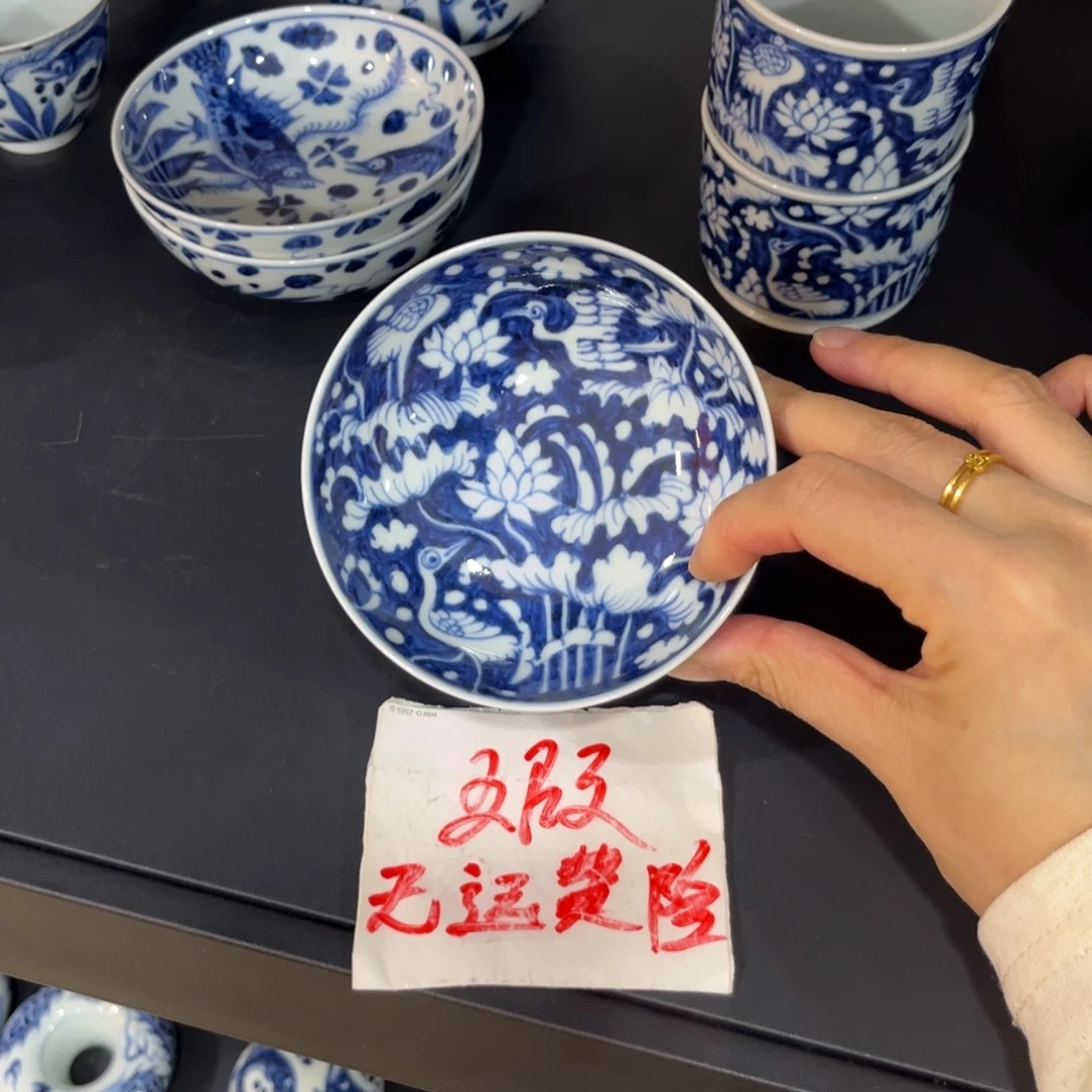 铁***木青花仿元一鹭连科普洱杯