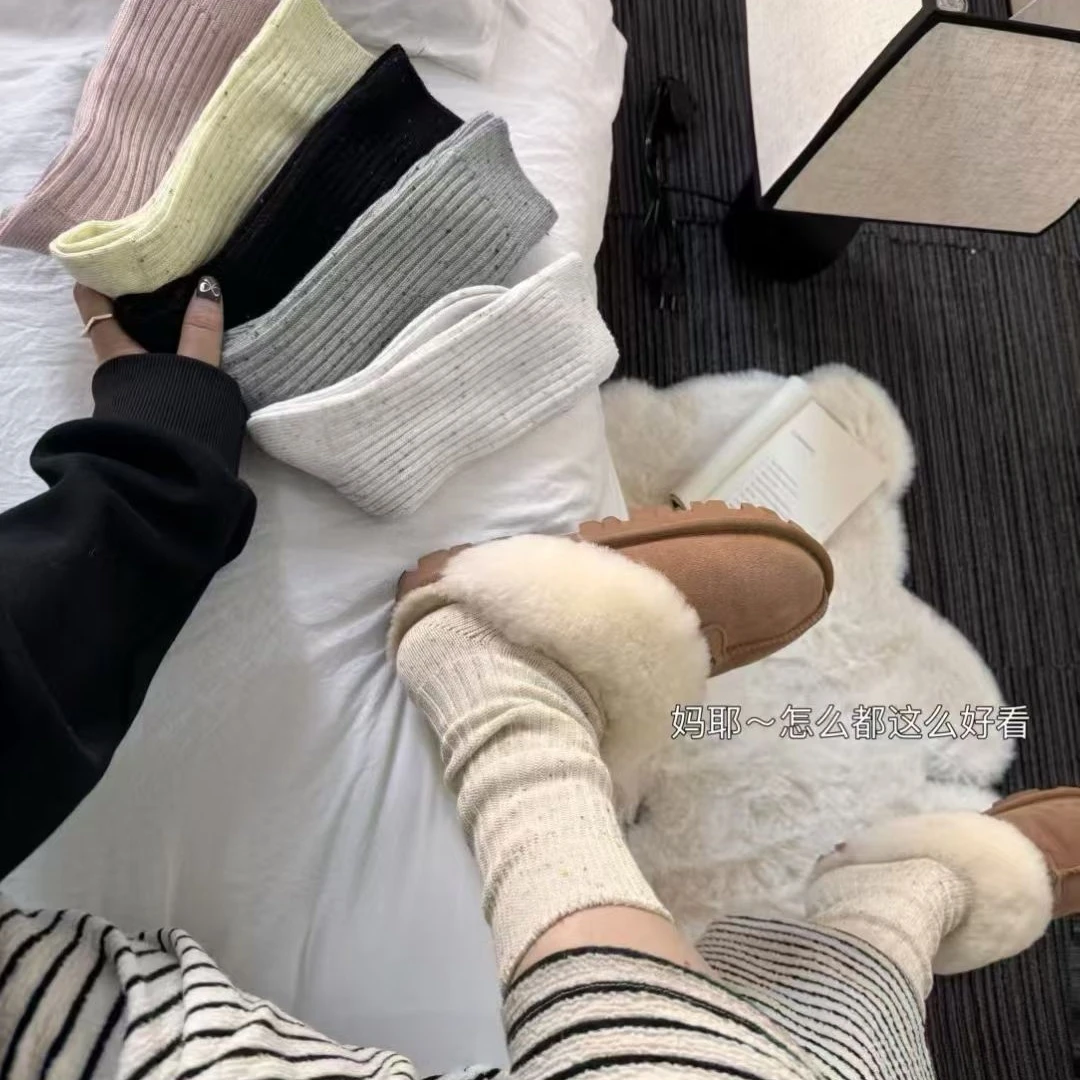 纯色长筒粗针女袜秋冬季加厚保暖百搭外穿长袜