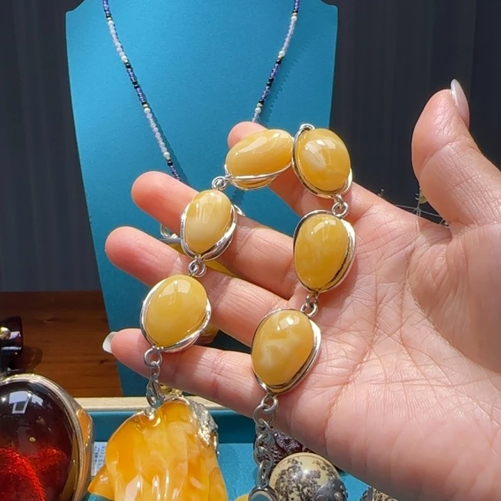 琥珀未镶嵌手链波兰设计款琥珀蜜蜡