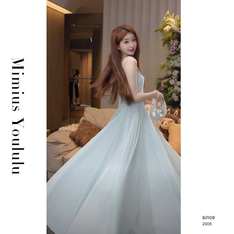 【mimius】喵蓝色泪光～超仙钻钻大裙摆吊带裙（高弹/肩带可调）G05265