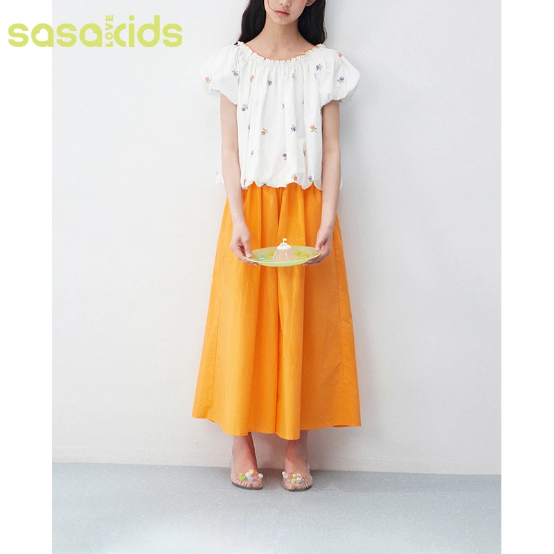 sasakids【橘子汽水】轻薄透气元气活力百搭高腰阔腿居家休闲裤