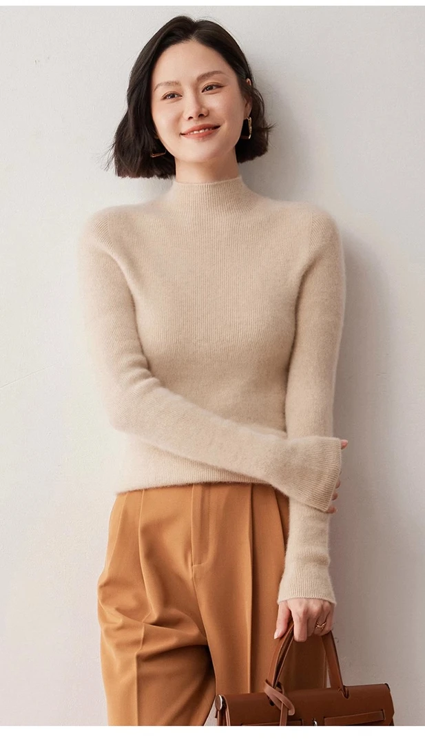 一线成衣款 半高领抽条修身山羊绒衫女 秋冬长袖百搭打底衫