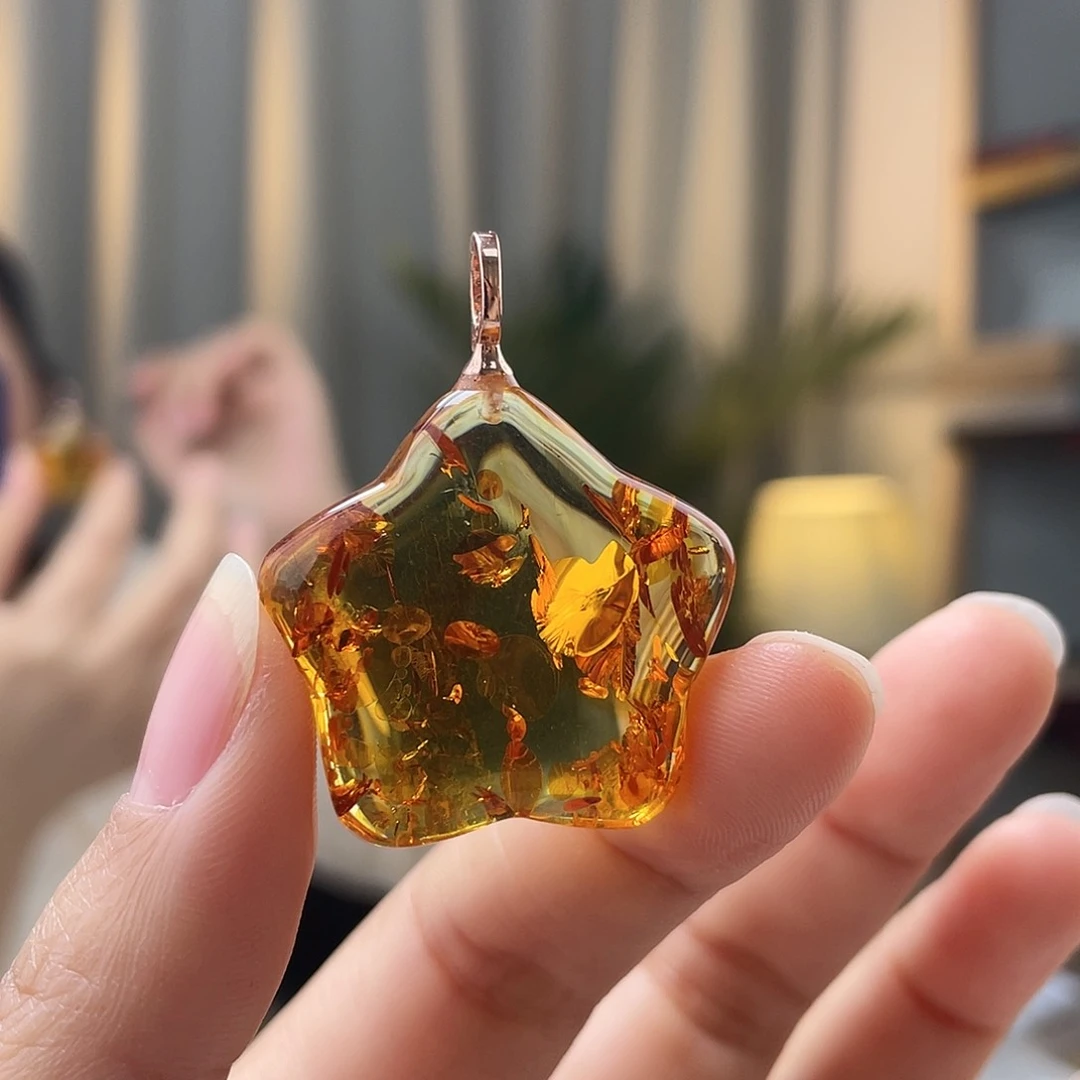 琥珀裸石银S925镶嵌琥珀吊坠