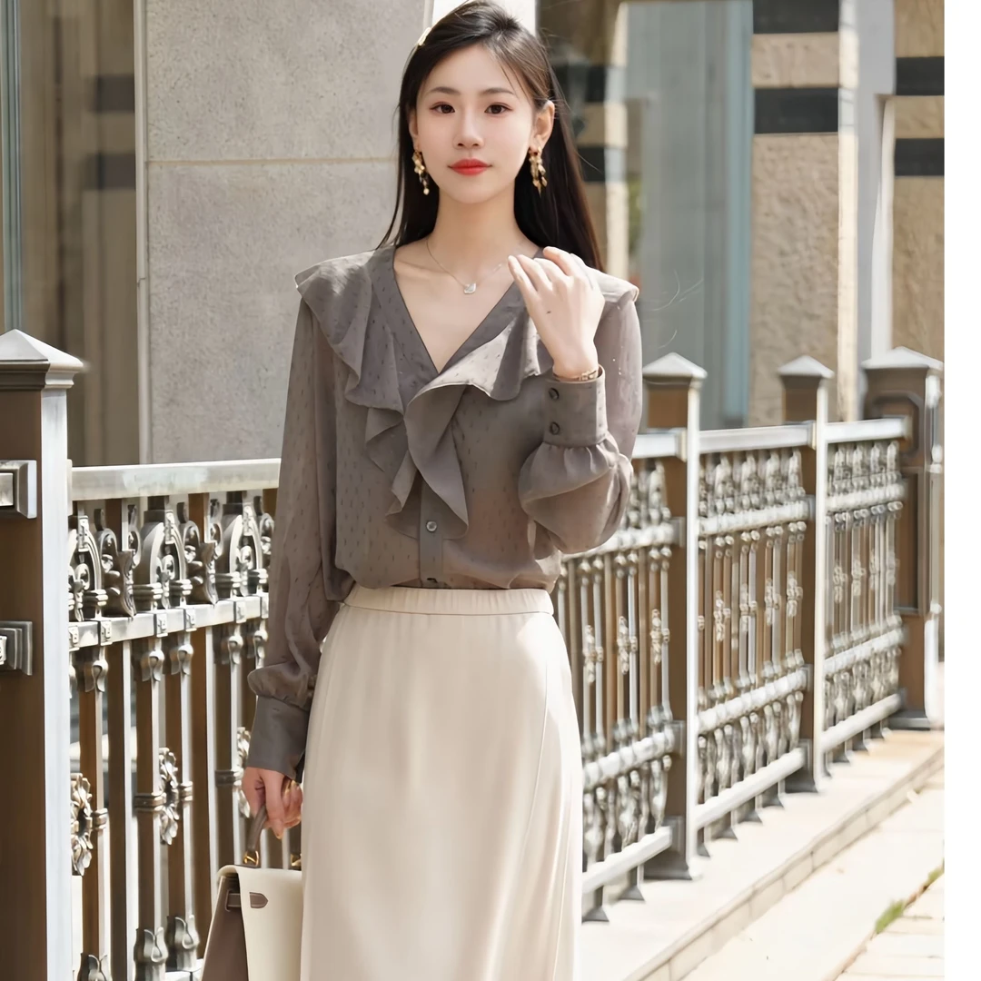 AMASS/阿玛施早春简约舒适衬衣松弛感微透百搭显瘦衬衫女530032