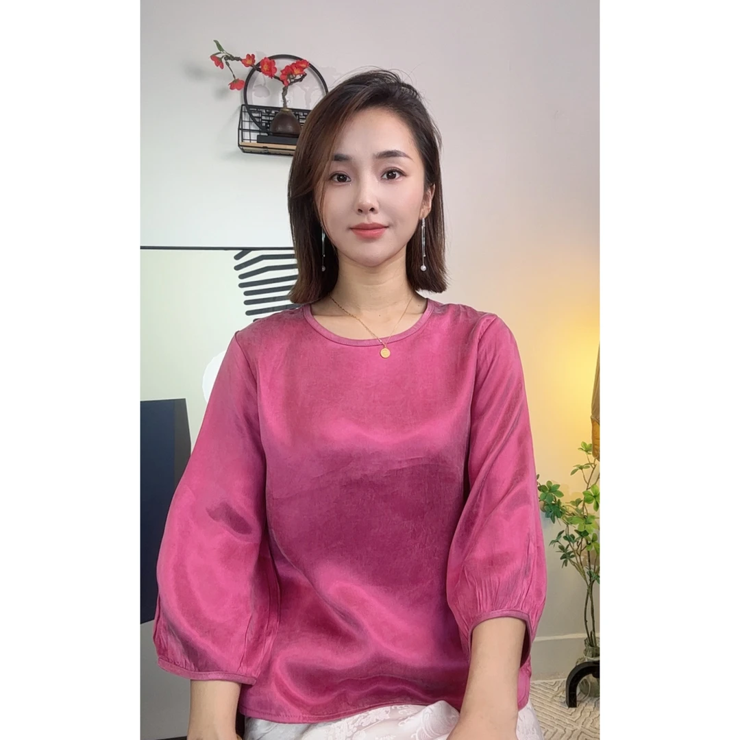 【晴空】新中式秋季女士气质百搭长袖遮肉雾面挂霜小衫
