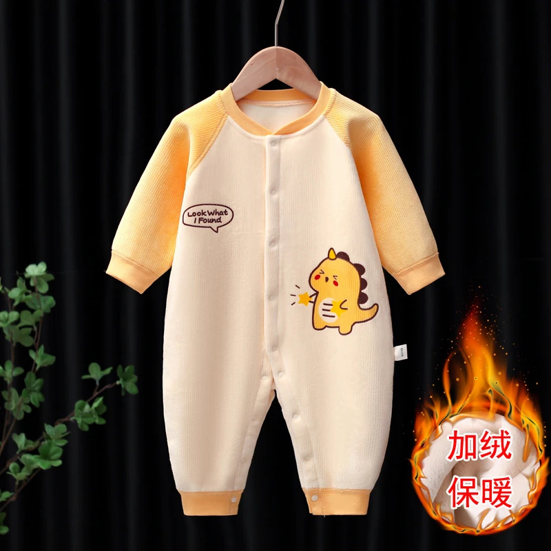 秋冬婴儿连体衣无骨哈衣男女宝宝卡通加绒连体衣新生儿保暖爬爬服