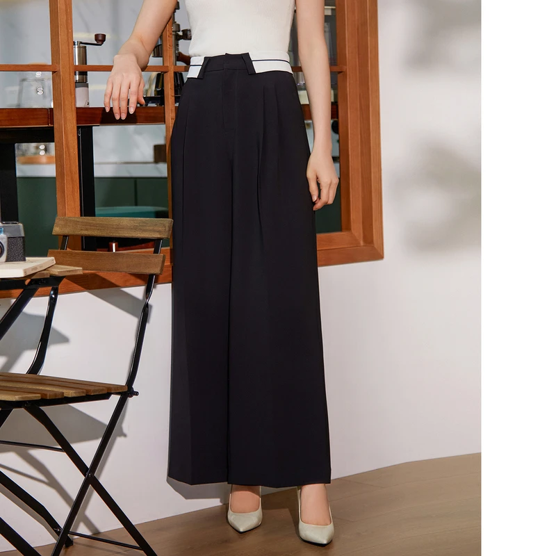 【晨晨精选】BBLLUUEE/粉蓝衣橱摩登撞色百搭阔腿裤女2025春装新款