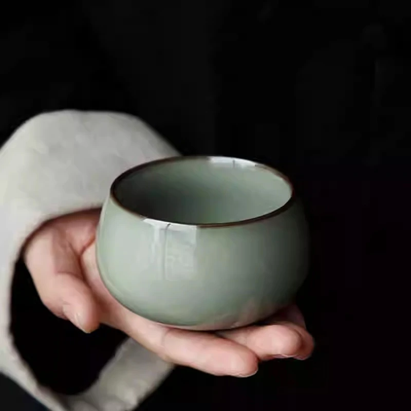 官窑铁胎茶杯天青色陶瓷主人杯单杯男士大号个人茶盏铁胎