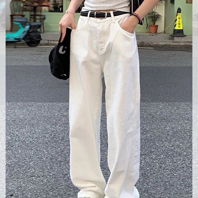 【susu】夏季白色百搭显瘦高腰宽松牛仔裤直筒裤