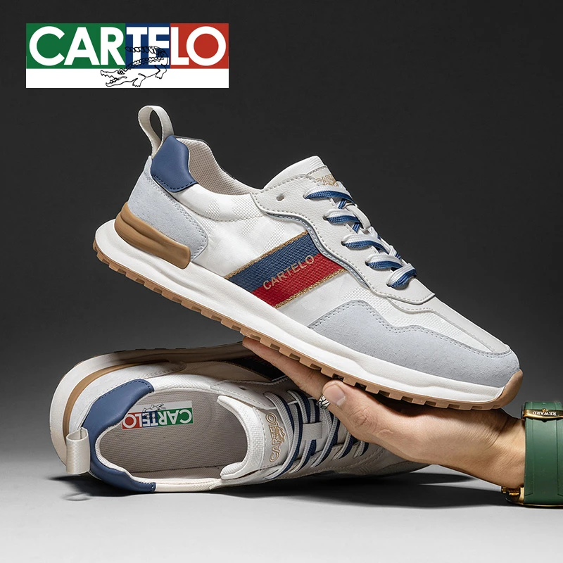 卡帝乐鳄鱼2025夏季百搭真皮阿甘鞋跑鞋透气防臭冰丝鞋男士7509D