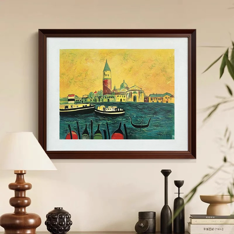 【威尼斯】中古风餐厅装饰画手绘油画法式玄关柜壁画儿童房艺术挂画