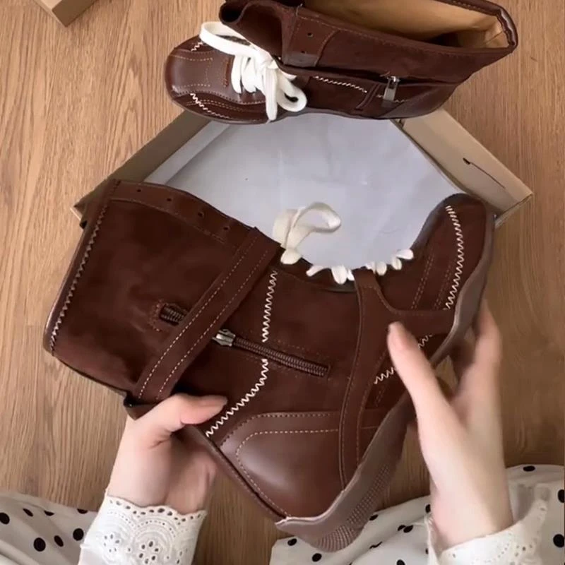 【CBMT旗舰店】CBMT~英伦风复古系带短筒马丁靴女运动风气质圆头