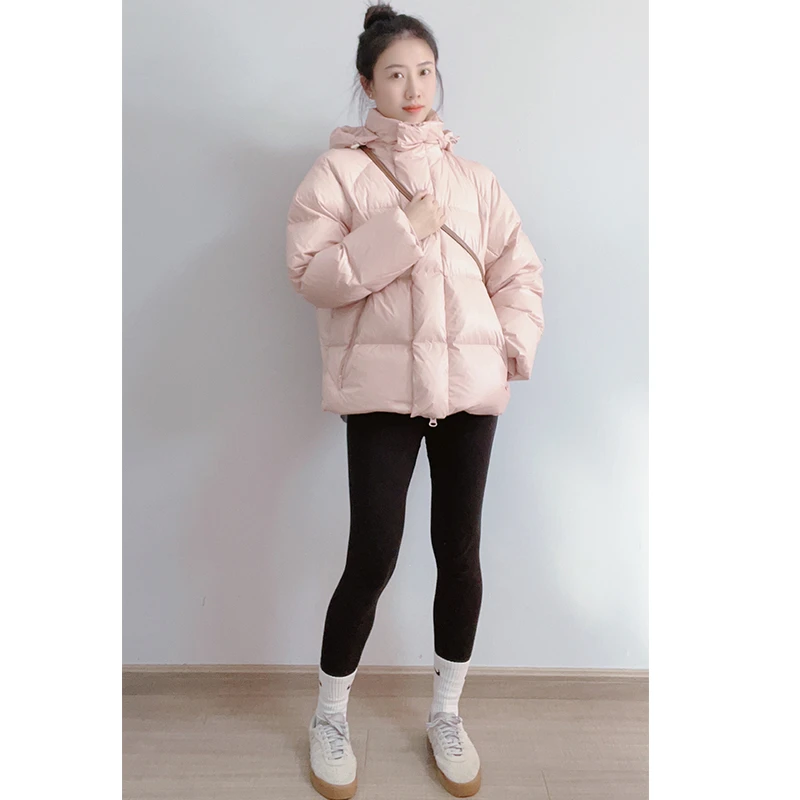 短款加厚粉色羽绒服女