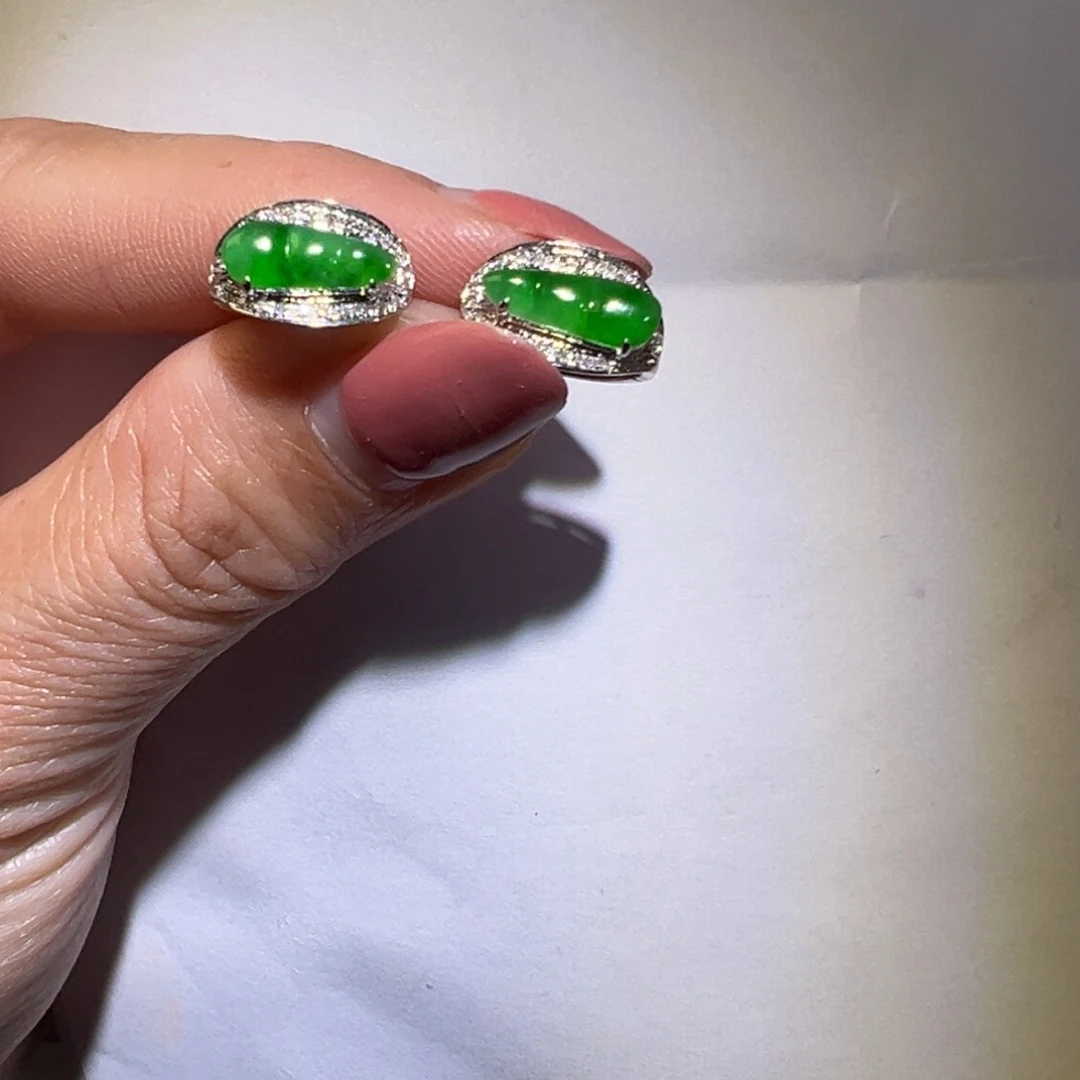 翡翠耳饰18K金镶嵌耳包