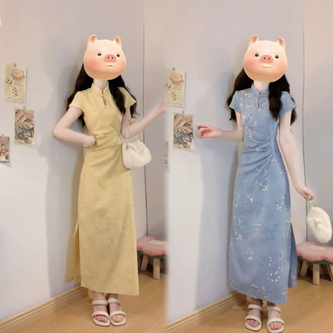 大码女装袍子式连衣裙长裙新中式复古复古港风夏季中国风汉服显瘦