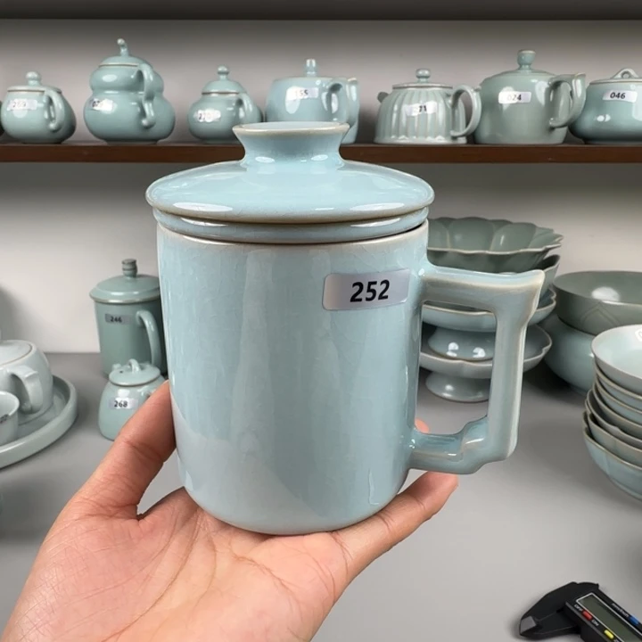 瓷片汝瓷办公杯圈足烧天青釉微瑕252