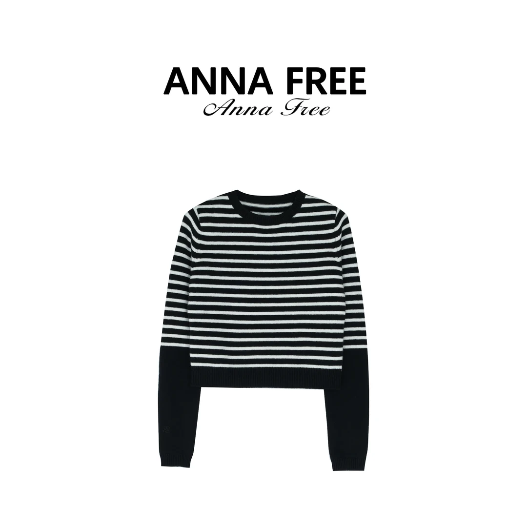 ANNA FREE 【条纹设计师】经典条纹毛衣秋季百搭圆领针织上衣Z8624