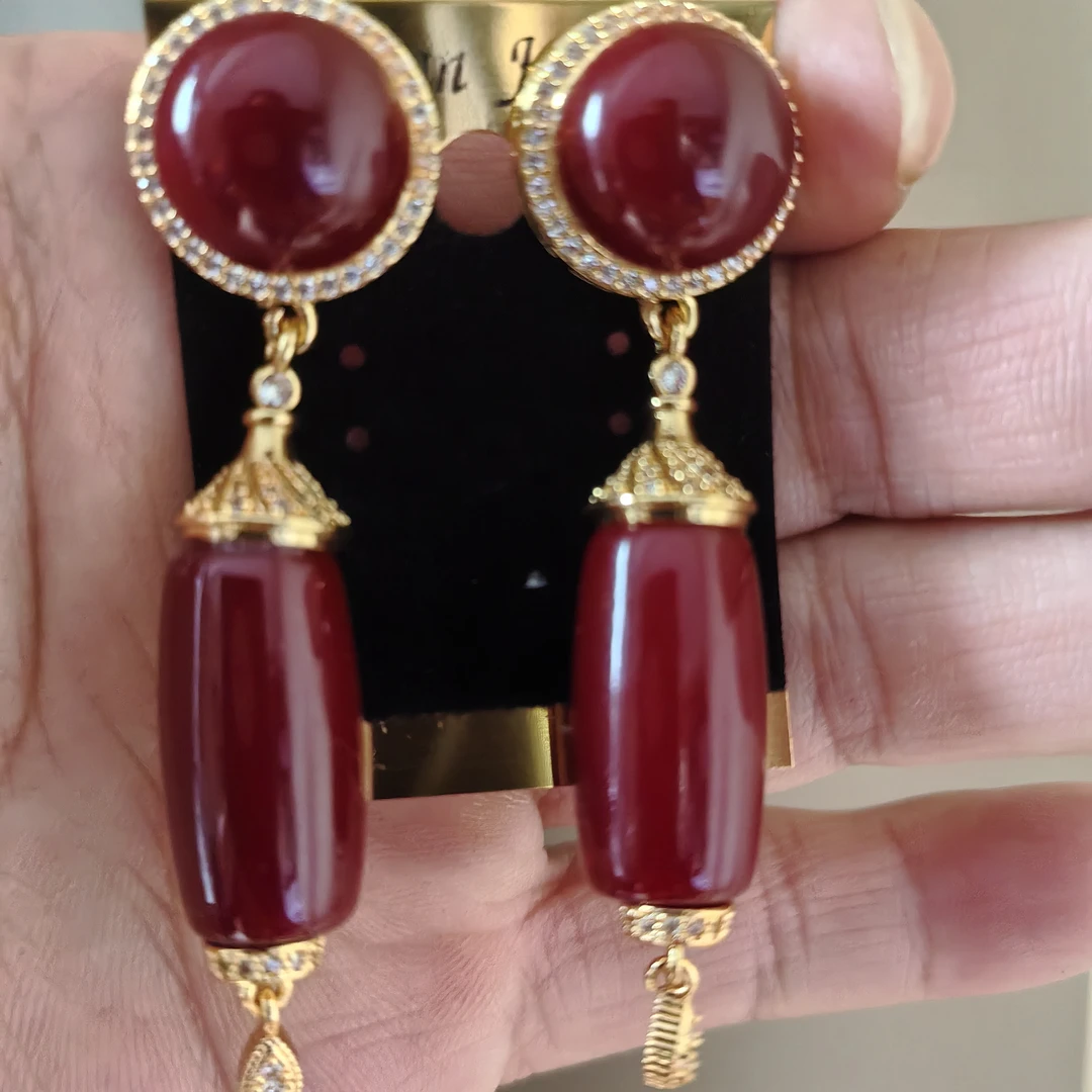 藏式穿搭阿卡红手工耳环新款