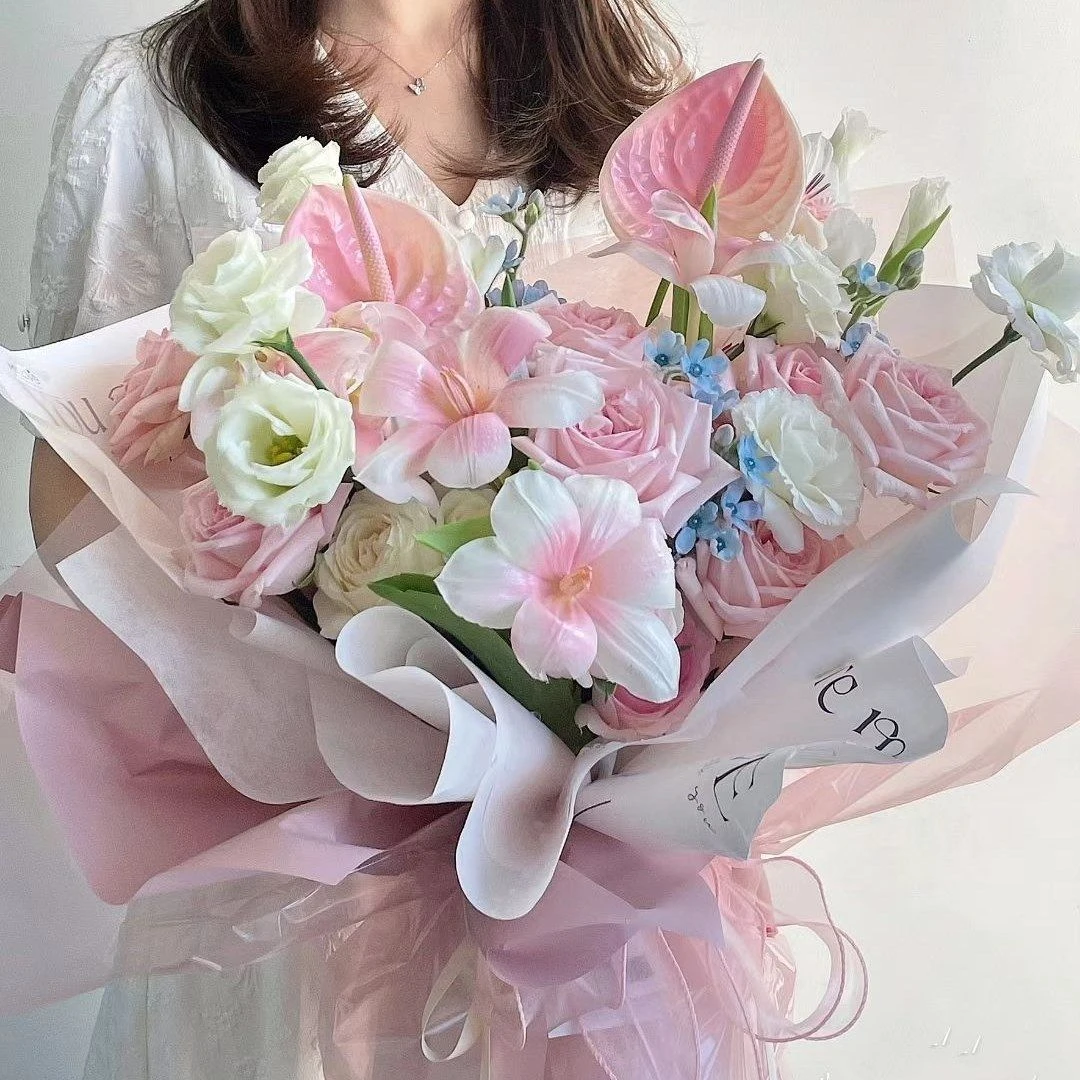 【haven.有你】香气迷人粉色荔枝玫瑰郁金香粉掌吉梗混搭花束 浪漫闺蜜情人生日鲜花配送