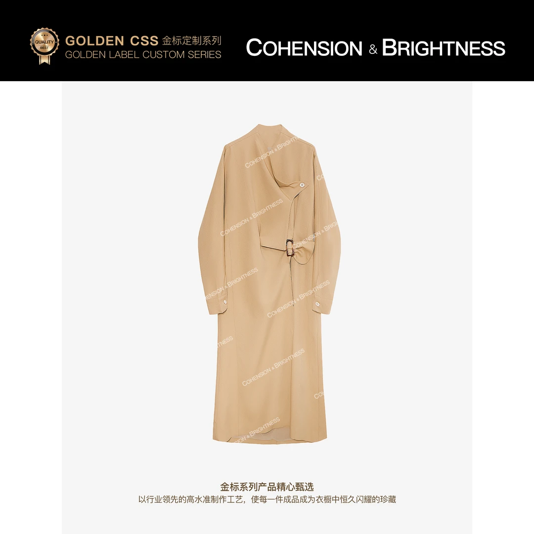 凝慧【气质女王】时尚设计感不规则门襟收腰扣带长款风衣ES013