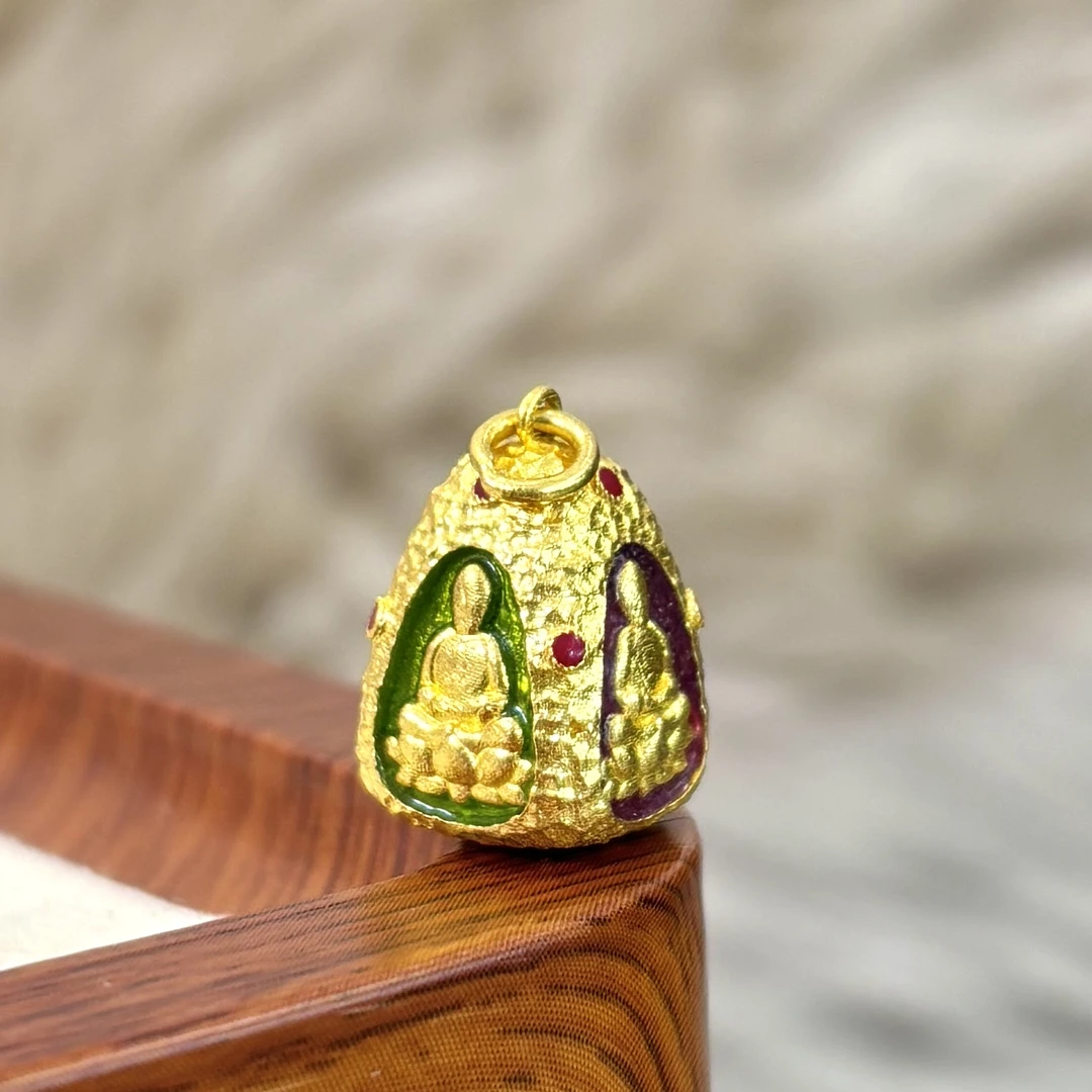 【四面佛】旺桂福珠宝足金古法高温烧蓝单吊坠不含链