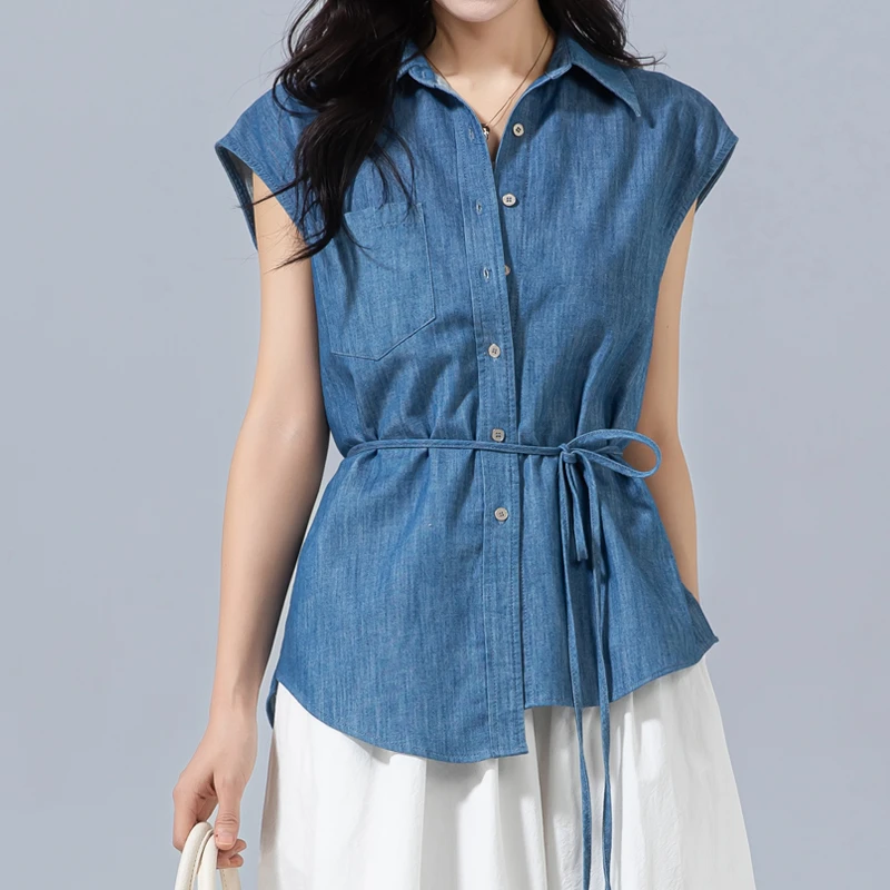 夏日轻薄短袖衬衫女2025夏季新款复古无袖马甲高级感气质女士上衣