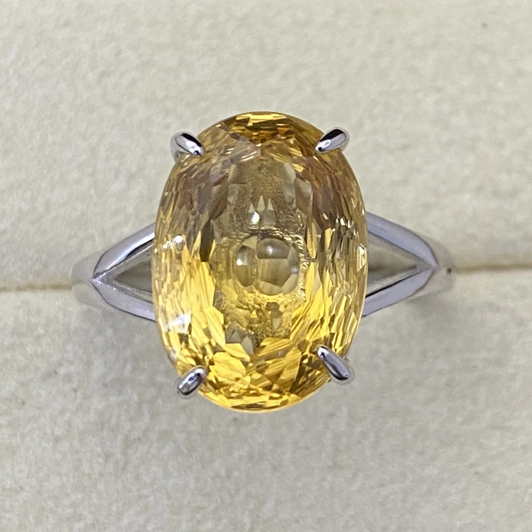 鸟巢切工 天然黄水晶戒指s925银 主石10*14mm 轻奢精致经典百搭
