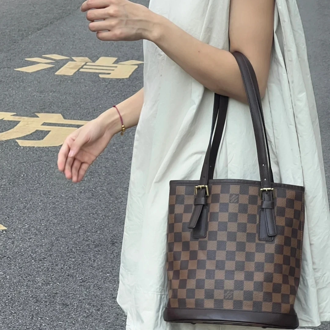 99新 LouisVuitton/路易威登 修复品LV 小号棕棋盘格水桶包ym