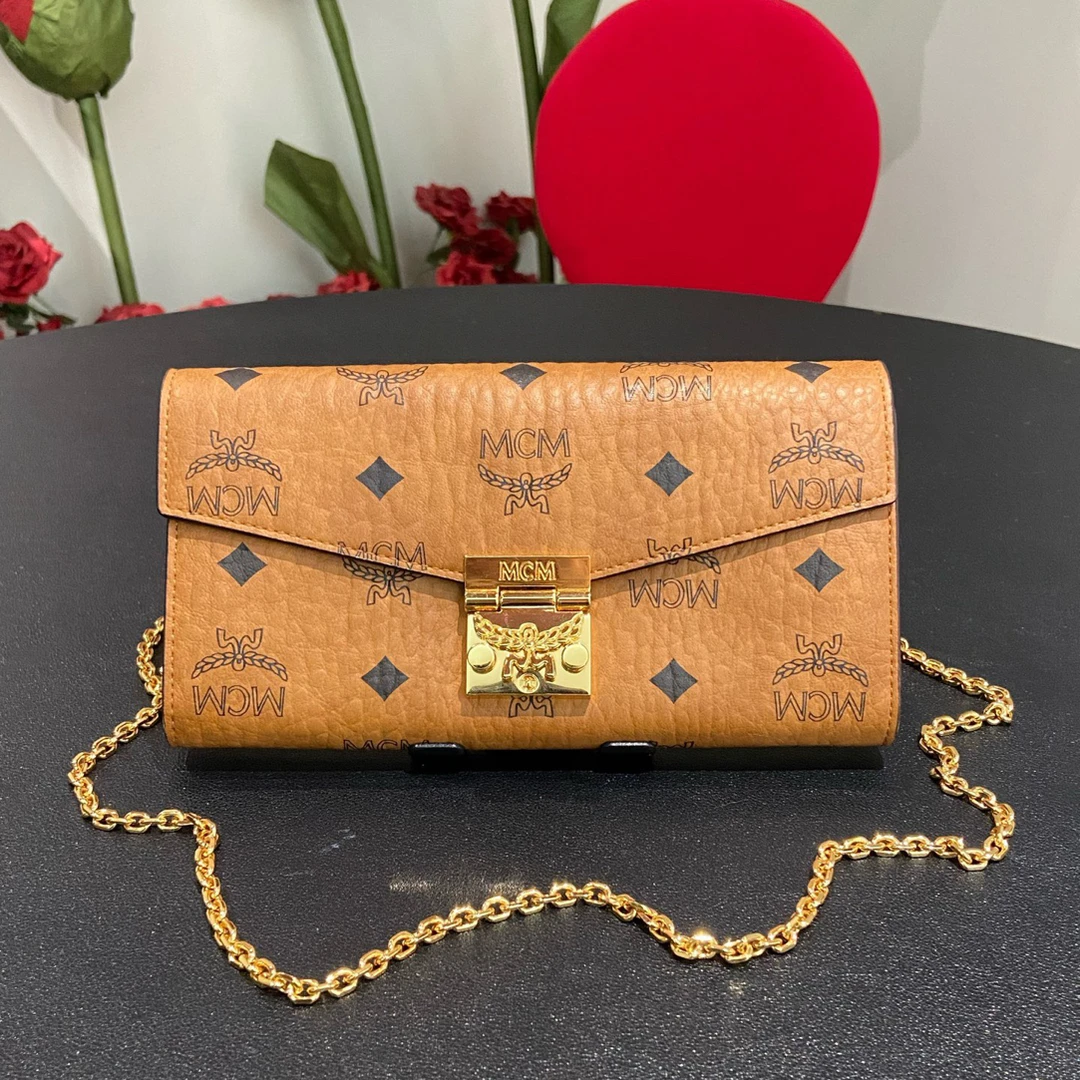 95新 MCM 干邑色woc链条包