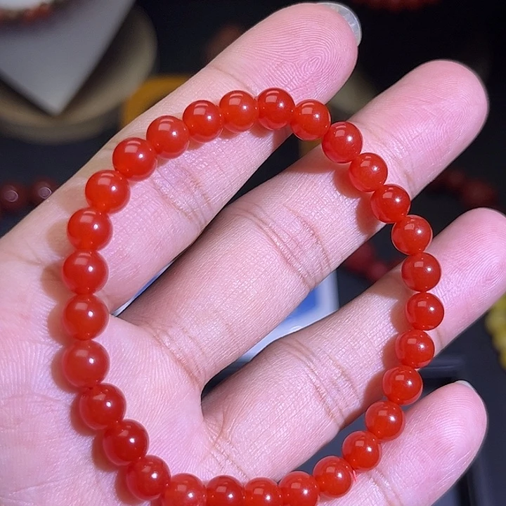 南红玛瑙未镶嵌手链6.5冰红