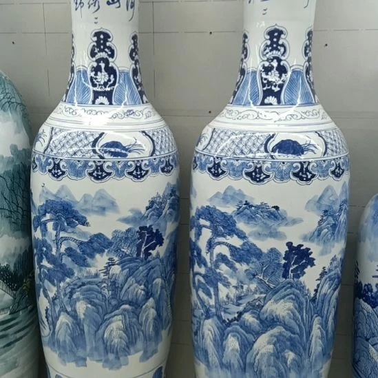 瓷摆件青花手绘边角锦绣山河20.米一对