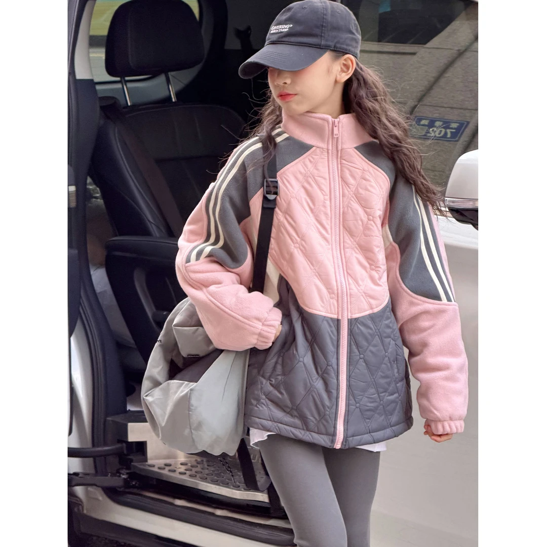 K30233孙小美绗线夹棉女童摇粒绒外套秋冬装新款儿童加厚毛毛衣服