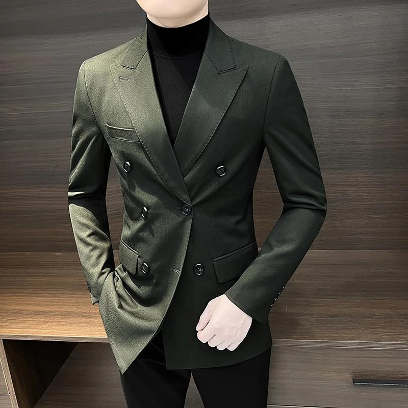 灏吉弧双排扣西装外套秋季2025新款高级感英伦雅痞男休闲西服套装