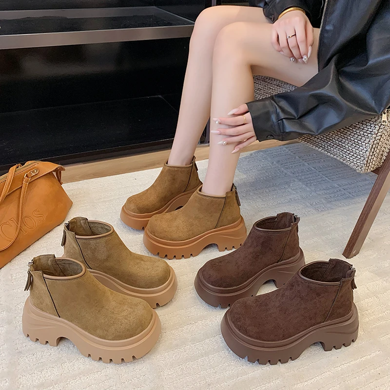 小个子7公分增高厚底勃肯短靴女2025秋冬新款爆款ins百搭复古短靴