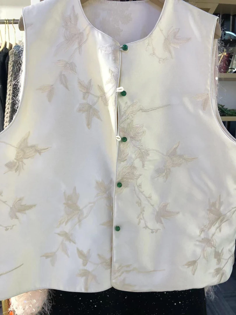 春季提花透气新中式时尚圆领女士双面纽扣立领马夹民族风上衣