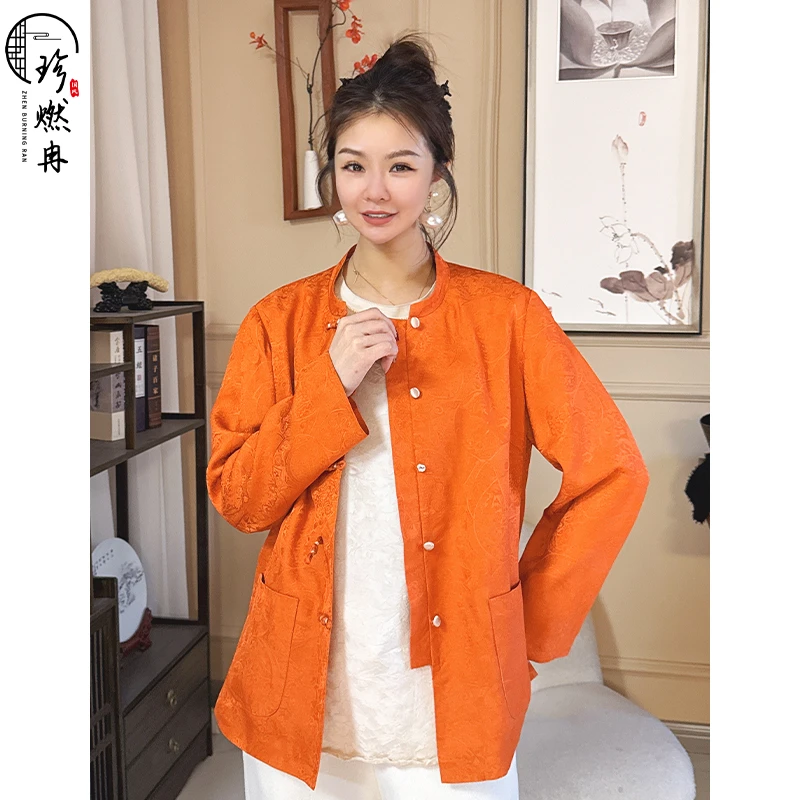 【珍珍女装】【桔色醉人】气质复古宽松提花新中式国风上衣W-83558
