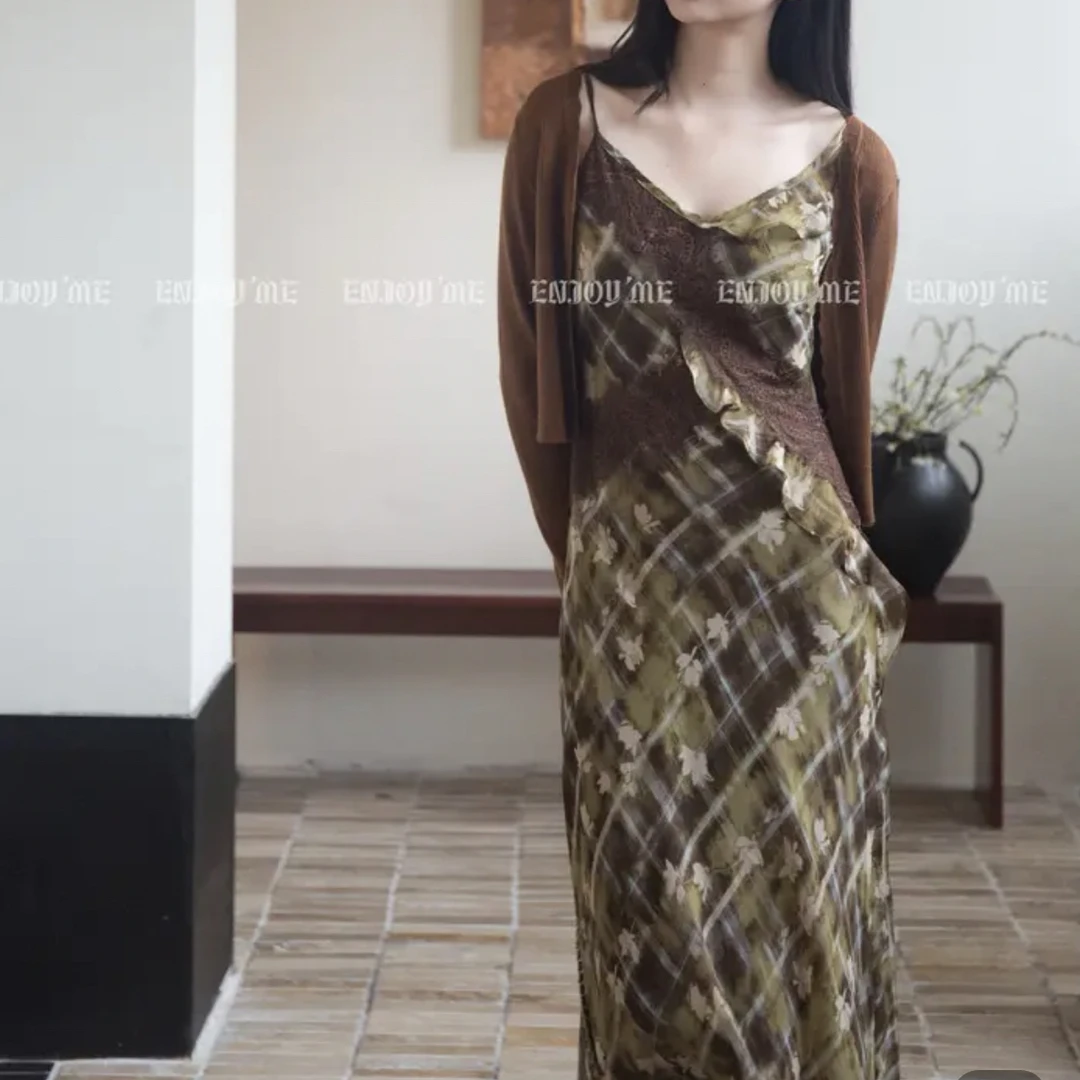 【门店同款 】秋季“浮光织影”蝴蝶格纹长裙164246736