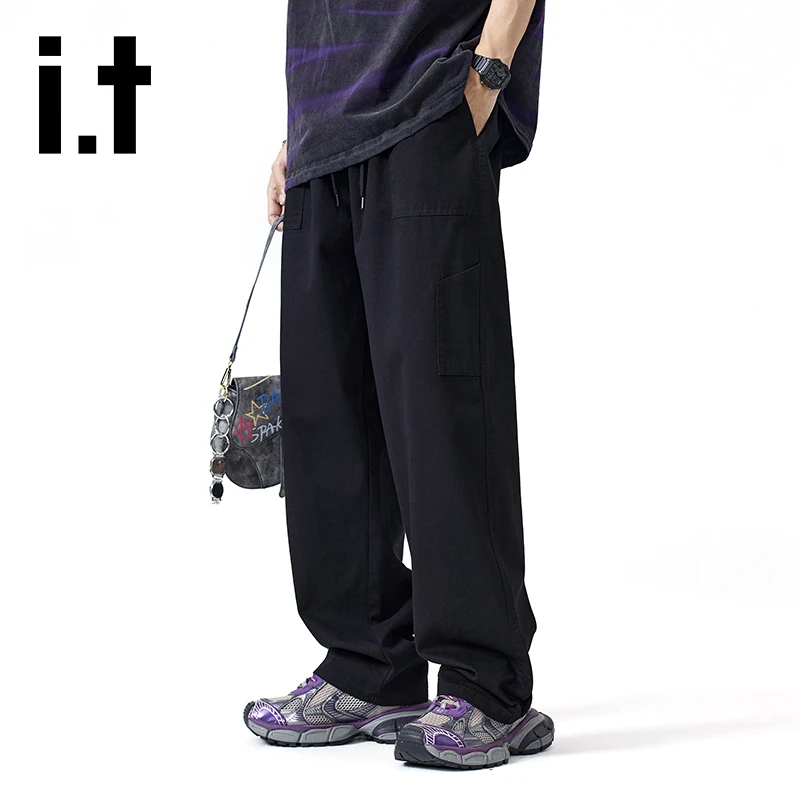 it izzue直筒休闲工装裤男生夏季新款潮流宽松阔腿垂感百搭长裤男