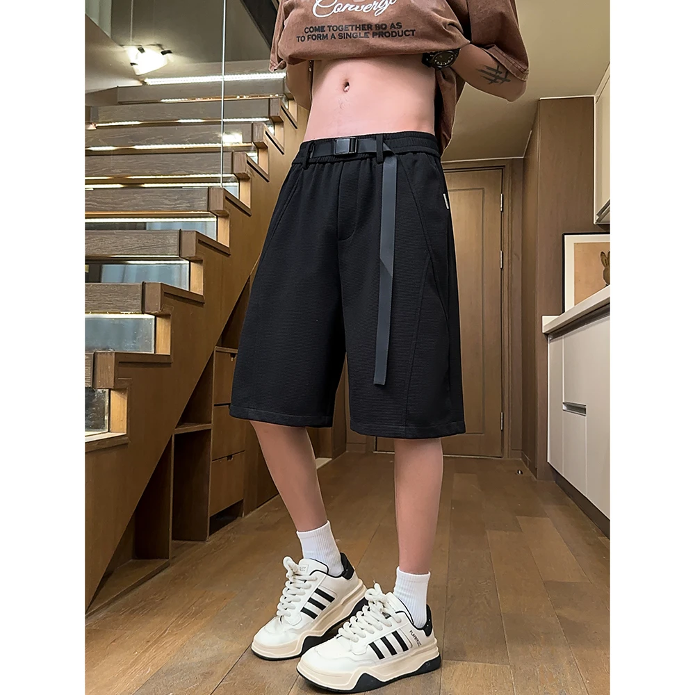 夏季短裤男士潮牌设计感百搭运动中裤薄款宽松拼接休闲直筒五分裤