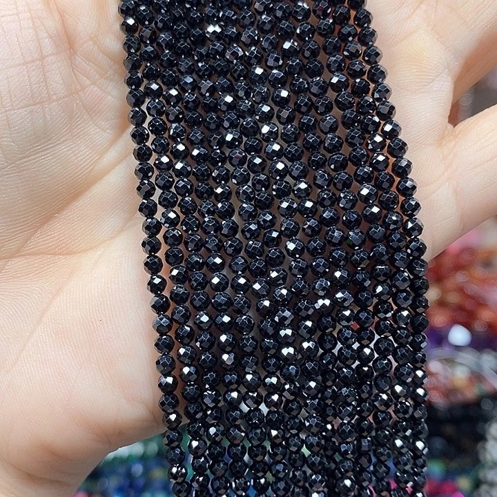 玛瑙/玉髓未镶嵌珠宝半成品黑尖晶切面卡3mm（2条）