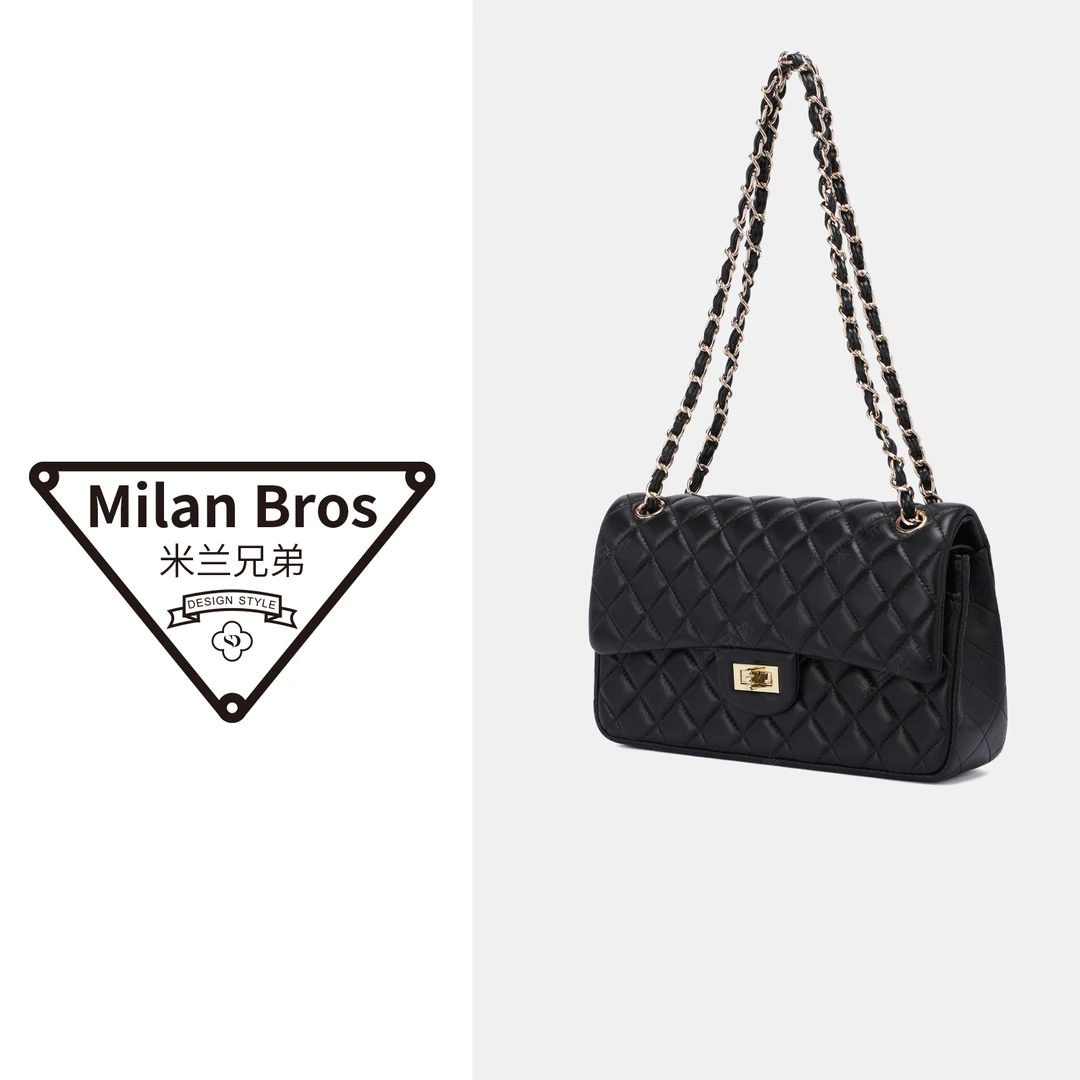 【米兰兄弟】头层羊皮菱格包