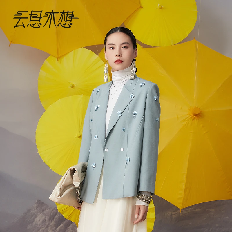 Ysimo-X云思木想 冷月玉华西装 设计师通勤女装钉珠西服外套12358