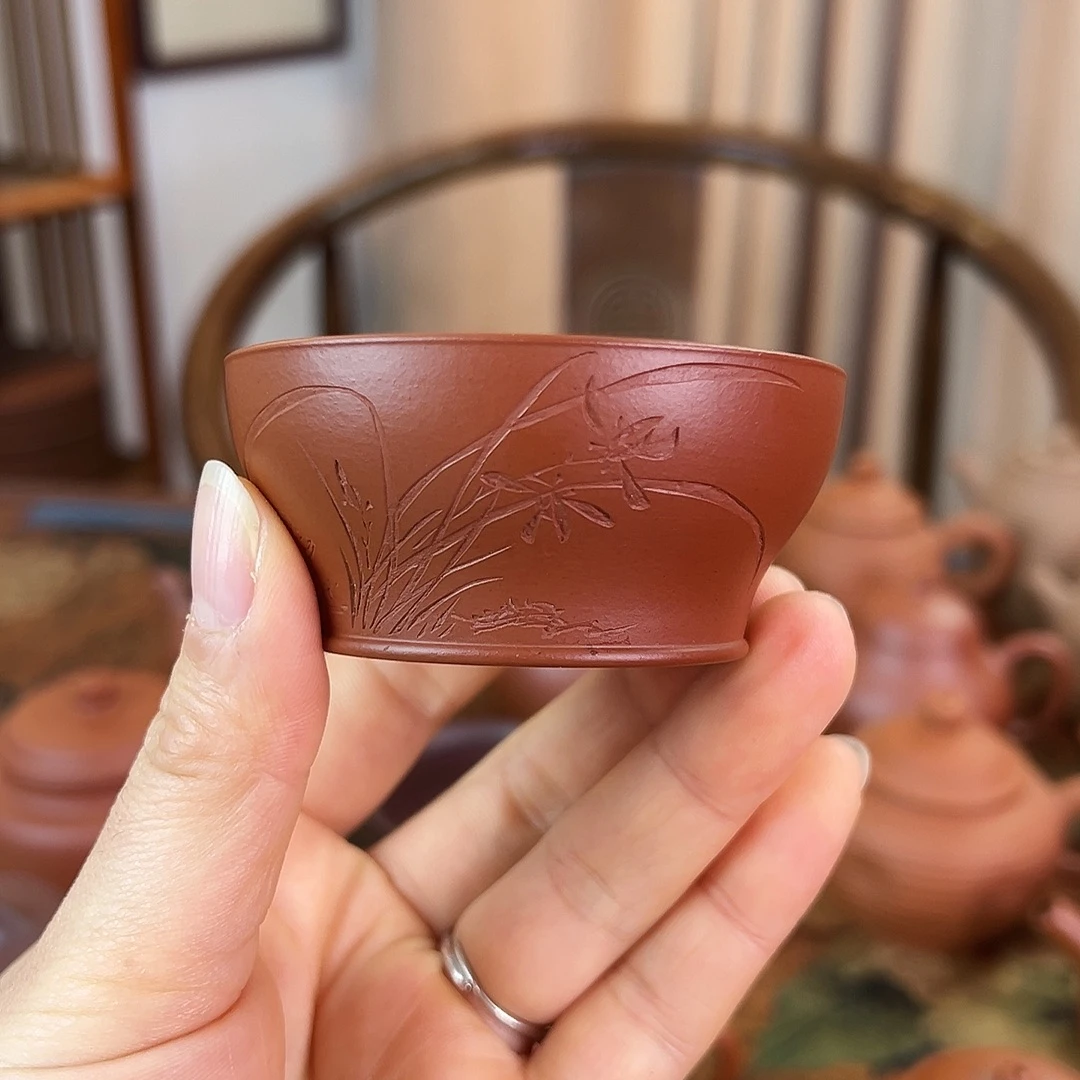 紫砂茶壶精品 兰花杯 紫泥 全手工艺 70cc