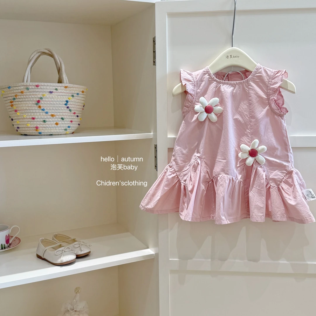 【泡芙baby】童装粉色连衣裙夏装2025新款宝宝公主裙花朵背心裙