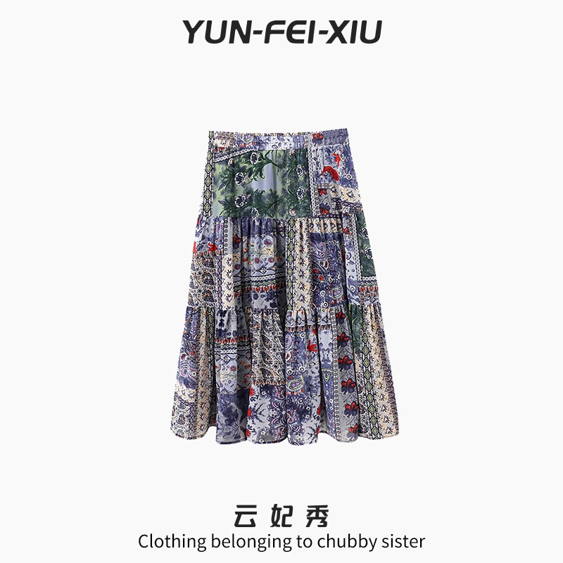 云妃秀大码女装半身裙碎花百搭气质宽松显瘦遮肉胖妹妹夏22262